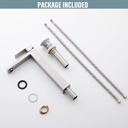 Bathroom Sink Faucet, Brushed Nickel Tall Vessel Sink Faucet, Single Hole Tall Bathroom Faucet Lavatory Vanity Sink Faucet with Pop-up Drain,BF012L