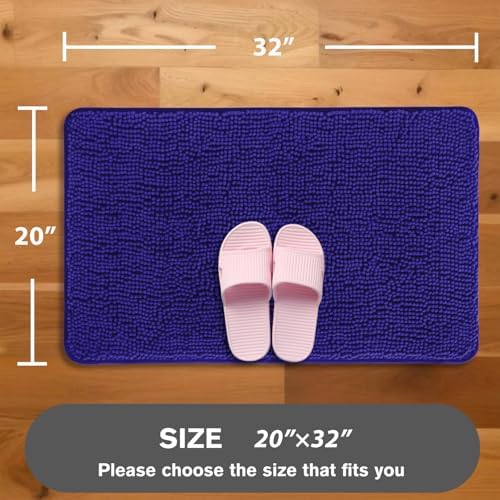 Royal Blue Bathroom Rugs – Absorbent and Washable Bath Mat, Non-Slip, Thick Soft Chenille Bath Rugs for Bathroom, Kitchen, Shower, Sink - 20" x 32"