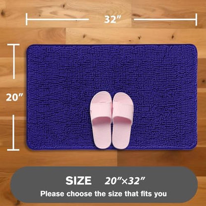 Royal Blue Bathroom Rugs – Absorbent and Washable Bath Mat, Non-Slip, Thick Soft Chenille Bath Rugs for Bathroom, Kitchen, Shower, Sink - 20" x 32"