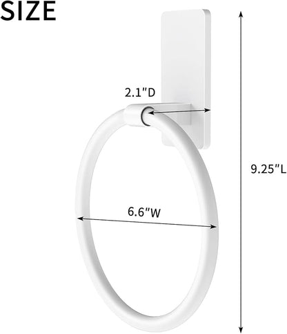 STWWO Hand Towel Holder Adhesive, Round Towel Ring for Bathroom RV, White | for Bath RV Kitchen, Self Adhesive Wall Mounted, No-Drill Stick On Renter Friendly
