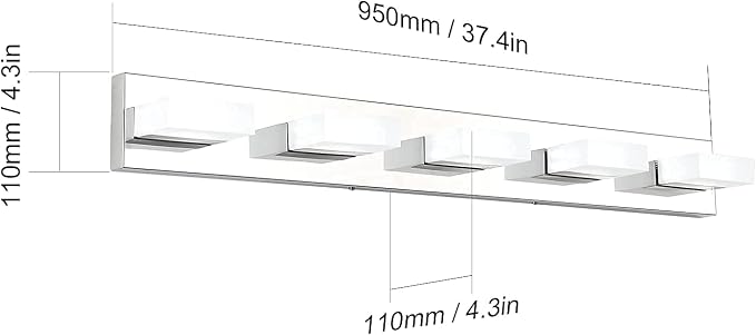 Aipsun Modern Chrome Bathroom Vanity Light LED Vanity Light Fixtures for Bathroom Stainless Steel 5 Light Bath Wall Lighting 6000K