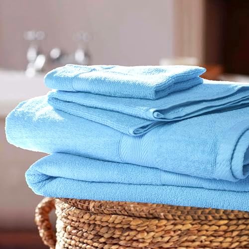 BOUTIQUO White Towel Set - 8 Piece Bathroom Towel Sets - 100% Ring Spun Cotton, 2 Bath Towel 27x54, 2 Hand Towel 16x28 and 4 Washcloth 13x13 - Ultra Soft Highly Absorbent Towel Set - Sky Blue