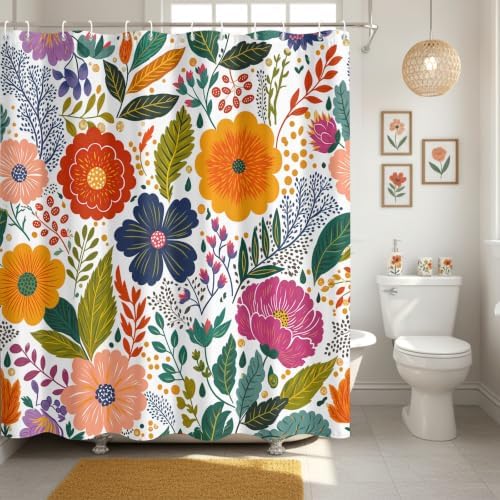 Boho Floral Shower Curtain for Bathroom 72X72Inch