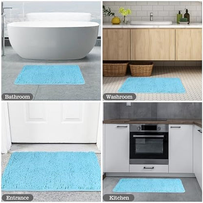 Yeaban Chenille Sky Blue Bathroom Rug 20"x32", Non-Slip Rubber Backing