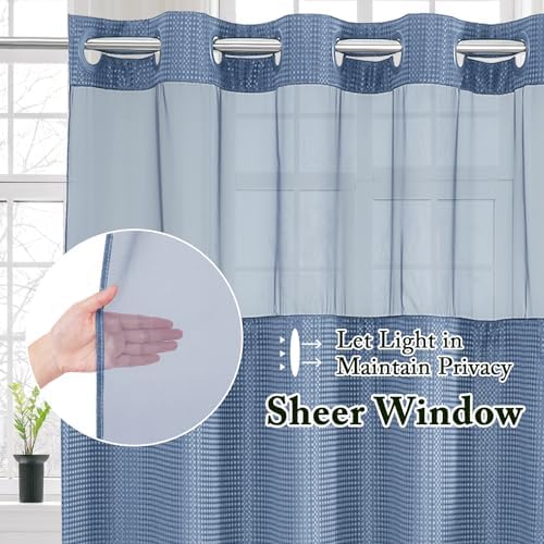 Gibelle No Hook Cloth Moonlight Blue Shower Curtain with Liner, 72x86