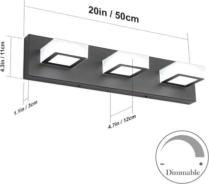 Ralbay 5 Color Temperature Modern LED Black Bathroom Vanity Lights Dimmable Acrylic Modern Black Bathroom Wall Lighting Fixtures