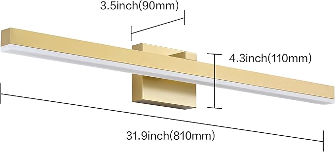 PRESDE Bathroom Light Fixtures Dimmable 32in Gold LED Vanity Light for Bathroom Wall Lighting Fixtures Over Mirror（Cold White 6000K）