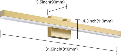 PRESDE Bathroom Light Fixtures Dimmable 32in Gold LED Vanity Light for Bathroom Wall Lighting Fixtures Over Mirror（Cold White 6000K）