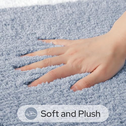 HOMEIDEAS Grey Blue Bathroom Rugs Sets 2 Piece 20" x 32" + 16" x 24"