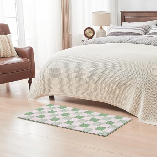 CozeCube Sage Green Checkered Bath Mat 47"x24" Non Slip Washable Rug