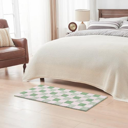 CozeCube Sage Green Checkered Bath Runner 59"x24" Non Slip Washable Rug