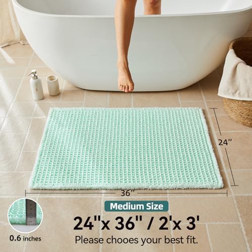 Triohero Waffle Bath Mat, Boho Bathroom Rugs Non Slip, 24x36 Sea Foam Blue