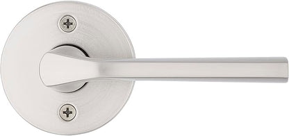 Kwikset Lisbon Dummy Door Handle, Round Single Sided Lever for Closets, French Double Doors, and Pantry, Satin Nickel Non-Turning Reversible Interior Push/Pull Lever, with Microban Protection