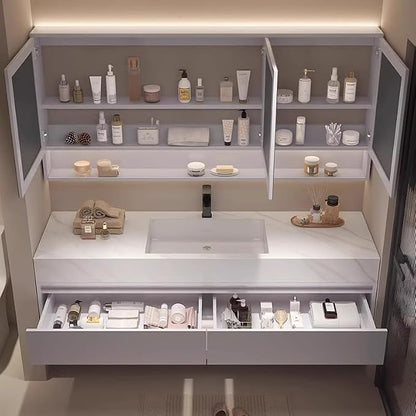 40" Bathroom Vanity with Sink, Sink Bathroom Vanity with Smart LED Defog Mirror Cabinet, Ceramic Sink, Display Time, Soft Closing, Fully Pre-Assembled, Ample Storage, Wall Mounted