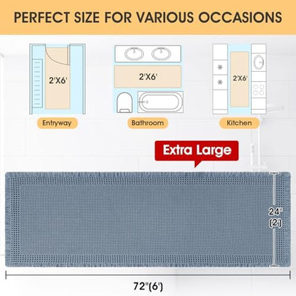 IM HOME Extra Large Waffle Bath Mat, Boho Bathroom Rugs Absorbent Non Slip, Ultra Soft Bathroom Mat, Machine Washable Knit Bath Rugs with Border for Bathroom, Bedroom, Kitchen, Shower, 6'x2', Blue