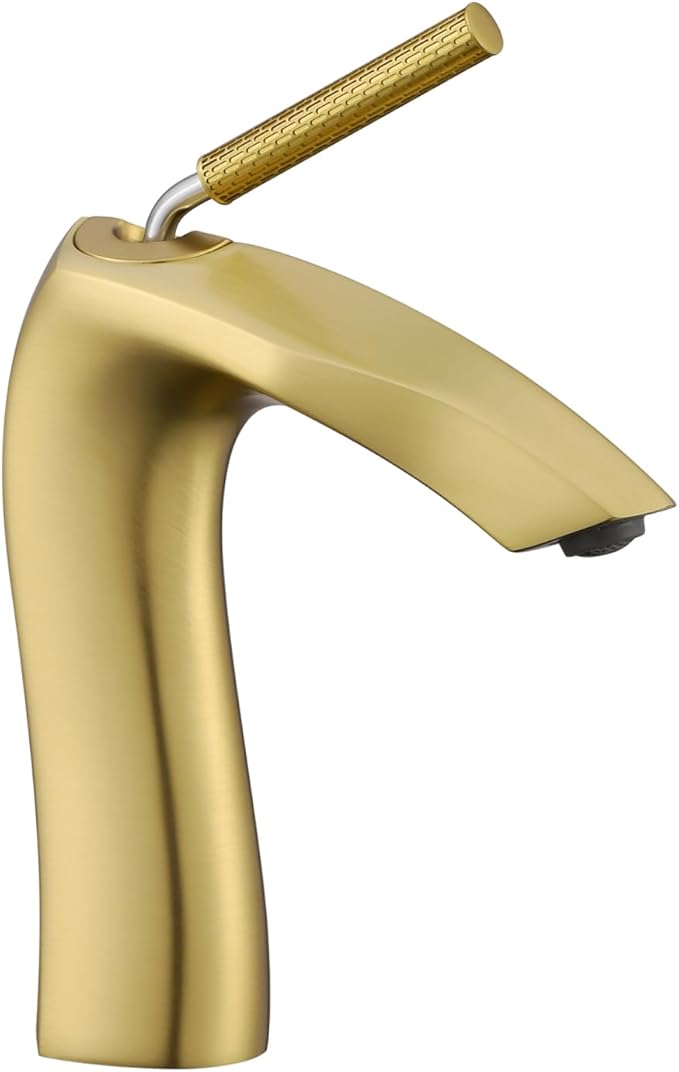 Brushed Gold Single Handle Bathroom Faucet - Lead-Free, Aerated Stream, Easy Install