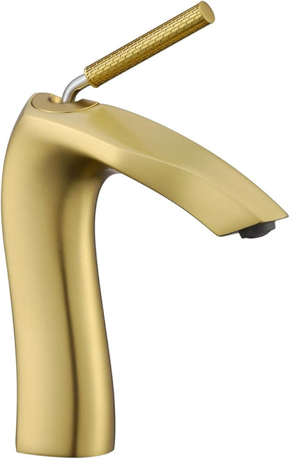 Brushed Gold Single Handle Bathroom Faucet - Lead-Free, Aerated Stream, Easy Install