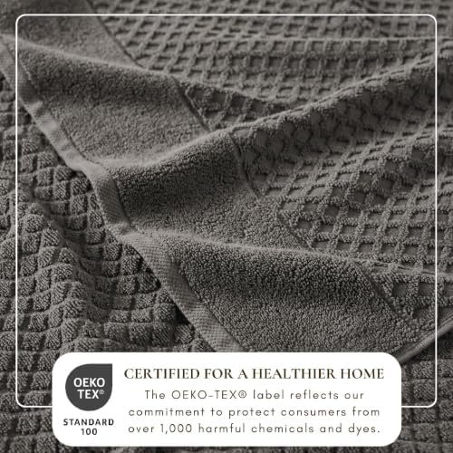 Great Bay Home Bath Towels - 100% Cotton 6 Piece Bath Sheet Set - Diamond Waffle Weave - Absorbent, Durable, Quick-Dry Towels for Bathroom (Dark Grey)