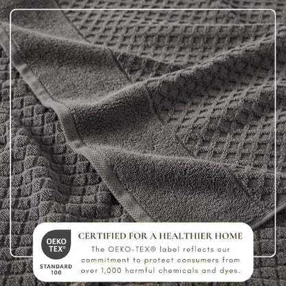 Great Bay Home Bath Towels - 100% Cotton 6 Piece Bath Sheet Set - Diamond Waffle Weave - Absorbent, Durable, Quick-Dry Towels for Bathroom (Dark Grey)
