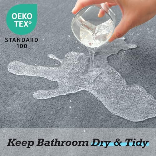 HUXMEYSON Bathroom Rugs Sets 3 Piece, Non-Slip & Quick Dry Bath Mat Set, Ultra Soft Velvet Bath Rugs for Bathroom, Toilet and Shower Floor, Grey