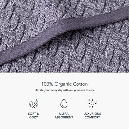 Texere 100% Organic Cotton Jacquard 650 GSM Premium Bath Towel Sets - Extra Absorbent Quick Dry Bathroom Set (Cable, Granite, 2 Bath & 2 Hand Towels)