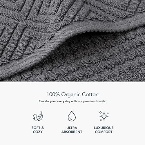 Texere 100% Organic Cotton Diamond Jacquard 700 GSM Luxury Bath Towel Sets - Ultra Soft and Absorbent Hotel and Spa Quality (Diamond, Charcoal, 2 Bath Towels)