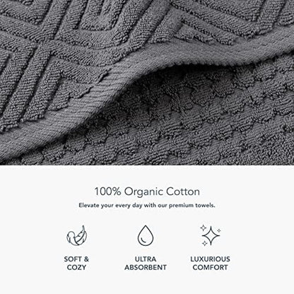 Texere 100% Organic Cotton Diamond Jacquard 700 GSM Luxury Bath Towel Sets - Ultra Soft and Absorbent Hotel and Spa Quality (Diamond, Charcoal, 2 Bath Towels)