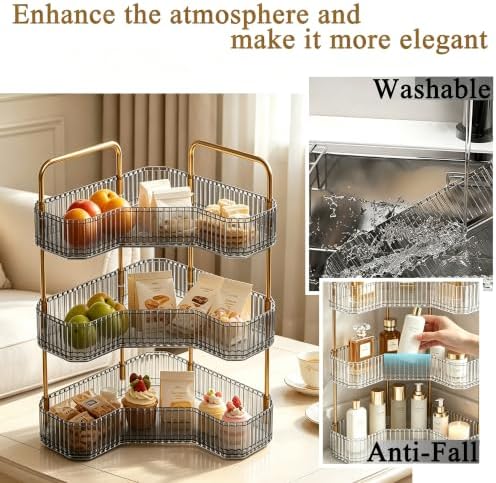 3-Tier Corner Bathroom Organizer, Skincare Vanity Counter Shelf Grey