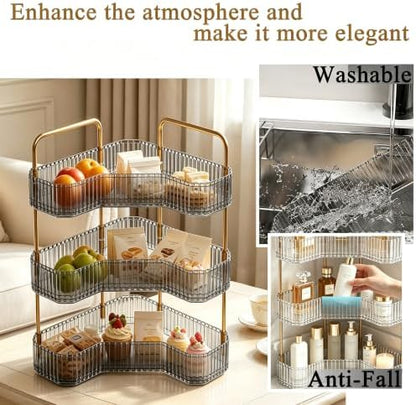 3-Tier Corner Bathroom Organizer, Skincare Vanity Counter Shelf Grey