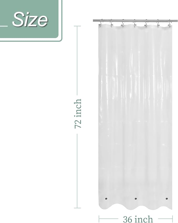 Mrs Awesome Stall Shower Curtain Liner 36x72, Clear | 3 Bottom Magnets,7 Rustproof Grommets,PEVA Plastic Shower Liner for Bathroom Lightweight & Waterproof, 36 x 72