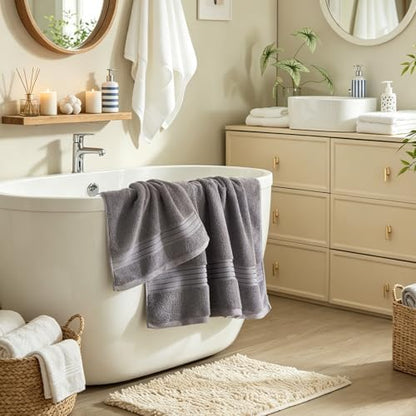 COZYART Luxury Bath Towels 4 PCS, 27x54 650 GSM Turkish Cotton, Grey