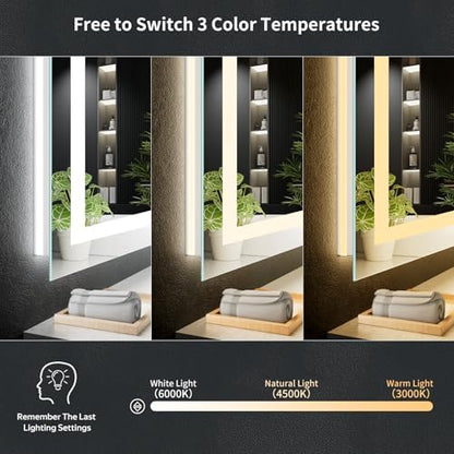 24"x30" LED Bathroom Mirror with Lights, Anti-Fog, Backlit+Frontlit