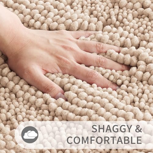 Yimobra Toilet Rugs U Shaped Washable 24 x 20, Non Slip and Super Absorbent Toilet Mat, Quick Dry, Ultra Luxury Microfiber Chenille Plush Fluffy Contour Bath Rugs for Toilet Base, Beige