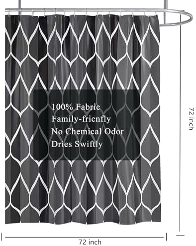 LLSCL Fabric Shower Curtain Liner with Magnets, Black Grid Waterproof Hotel Quality, 72 x 72 Machine Washable