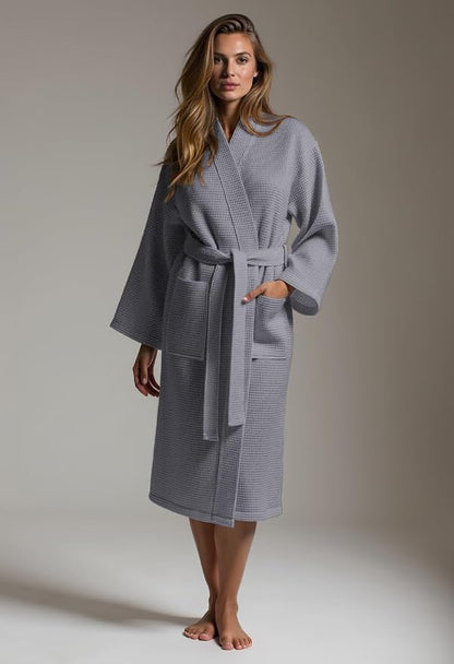 Turquaz Womens Lightweight Waffle Kimono Bathrobe for Men - Soft Quick-Dry Spa & Summer Towel Robe, Cotton Blend