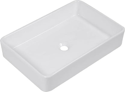 Vessel Sink Bathroom 24”x16” White Rectangle Vanity Sink for Bathroom Modern Ceramic Porcelain Bathroom Sinks above Counter Art Basin
