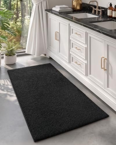 Color&Geometry 20"x32" Soft Bath Mats for Bathroom Non Slip, Pure Black