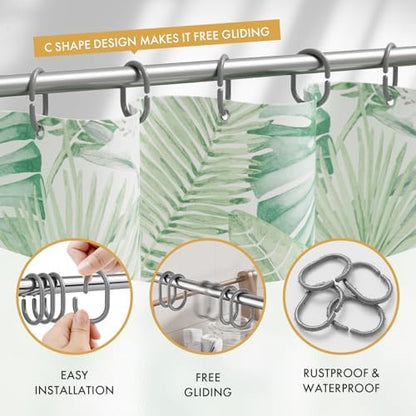 Amazer Grey Shower Curtain Hooks Rings, 24 Pcs Plastic Shower Curtain Rings, Plastic Shower Curtain Hooks for Bathroom Shower Rod, Grey Shower Hooks for Bathroom