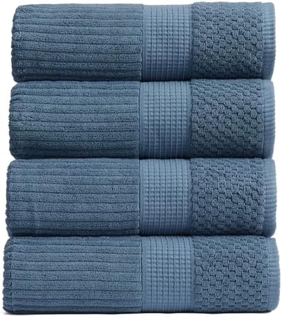 Springtree Home 100% Cotton Bath Towel Set | 4-Pack | Textured | Oceanview