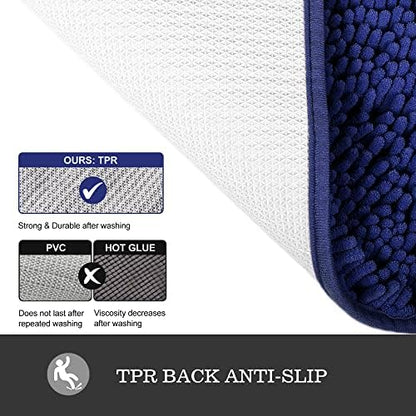 Yeaban Chenille Royal Blue Bathroom Rug 26"x44", Non-Slip Rubber Backing