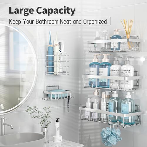 Liuoud 5 Pack Shower Caddy for Inside Shower, Silver Bathroom Storage Decor