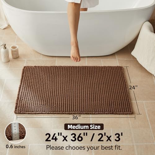 Triohero Waffle Bath Mat, Boho Bathroom Rugs Non Slip, 24x36 Mocha