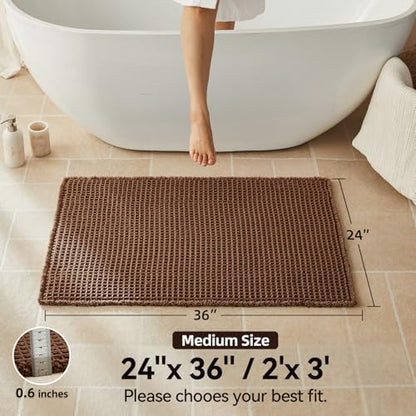 Triohero Waffle Bath Mat, Boho Bathroom Rugs Non Slip, 24x36 Mocha