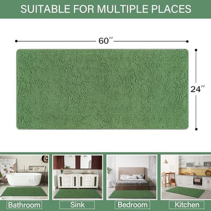 LOCHAS Luxury Bathroom Rug Shaggy Bath Mat 24 x 60 Inch, Green