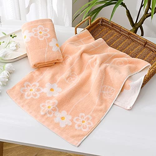YiLUOMO Coral Pink Hand Towel Set of 2 Super Soft 100% Cotton Flower Pattern Quick Dry Highly Absorbent Bathroom Hand Towels 13 x 29 Inch