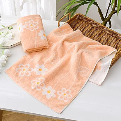 YiLUOMO Coral Pink Hand Towel Set of 2 Super Soft 100% Cotton Flower Pattern Quick Dry Highly Absorbent Bathroom Hand Towels 13 x 29 Inch