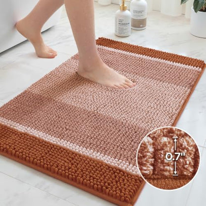 HOMEIDEAS Burnt Orange Bathroom Rugs Set, Chenille, 20"x32"+17"x24"