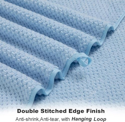 8-Piece Bath Towel Set, 2 Extra Large Bath Towel Sheets, 2 Hand Towels and 4 Washcloths - Highly Absorbent Quick Dry Microfiber,Ultra Soft Towel Set for Bathroom, Waffle Weave Design, Pack of 8(Blue)