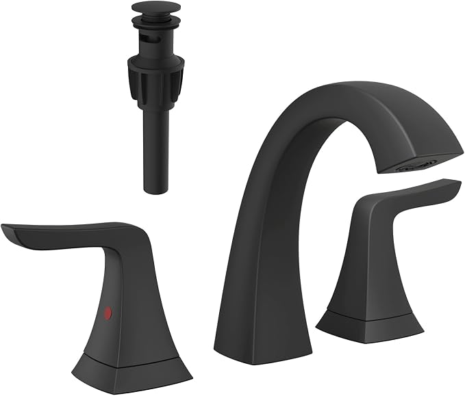 VXV Matte Black Bathroom Sink Faucet 3 Hole Widespread, 8 Inch Vanity Faucet with Pop-Up Drain & Pre-Attached Supply Lines for Easy DIY Installation, Faucet for Bathroom Sink, RV