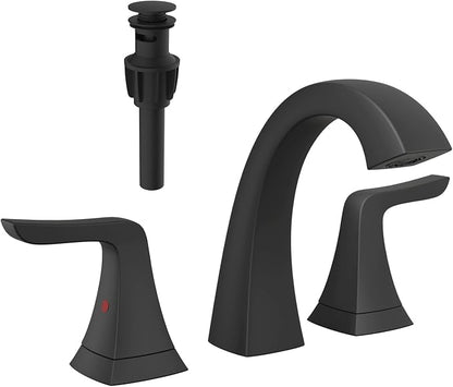 VXV Matte Black Bathroom Sink Faucet 3 Hole Widespread, 8 Inch Vanity Faucet with Pop-Up Drain & Pre-Attached Supply Lines for Easy DIY Installation, Faucet for Bathroom Sink, RV
